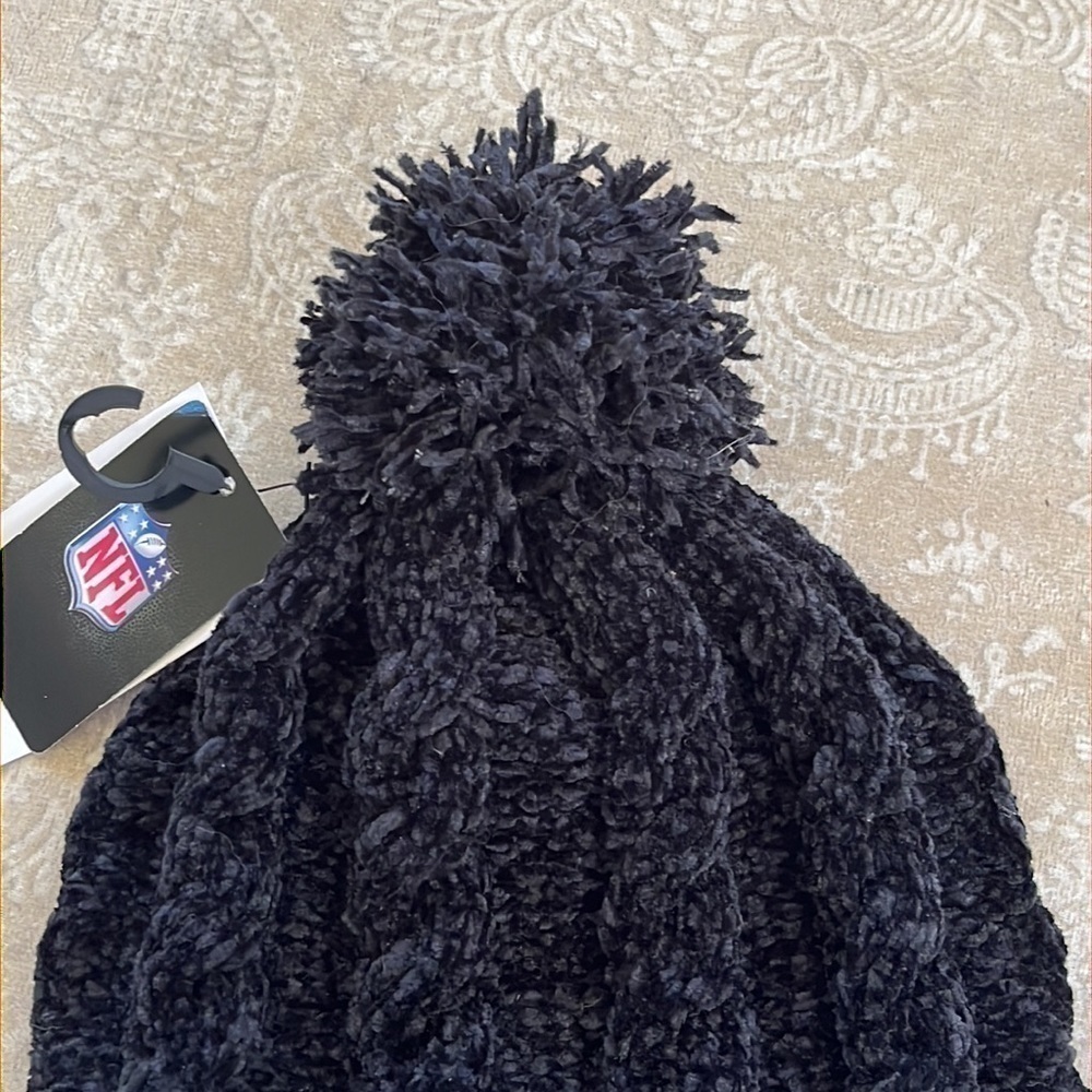 Brand New 47 Brand NFL Steelers Football Black Chenille Knit Cuffed Pom Hat - Picture 5 of 12